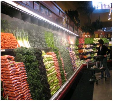 Охлаждение овощей/фруктов в супермаркете с помощью тумана